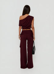 Hadlia Tie Waist Pants Burgundy