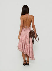 Waverlee Asymmetrical Midi Skirt Pink Check