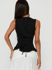 Zyrella Keyhole Cut Out Frill Top Black