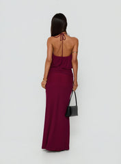 Casperina Ruched Halter Maxi Dress Berry