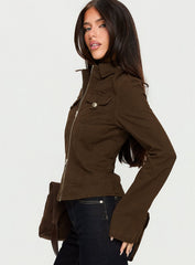 Kelehan Long Sleeve Zip Front Jacket Stonewashed Brown