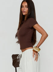 Simonea Keyhole Detail Short Sleeve Top Mocha