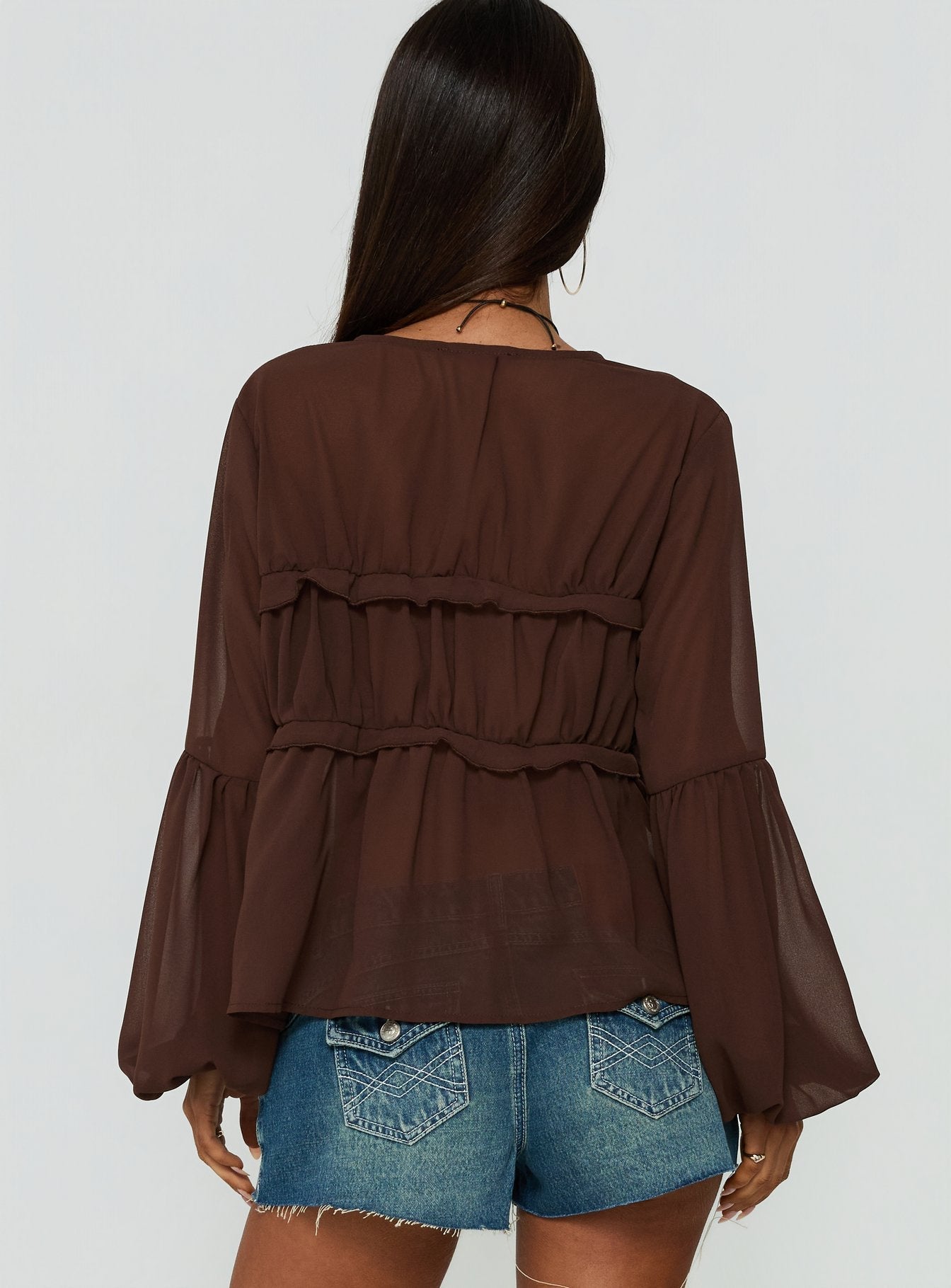 Chasing Sunsets Sheer Long Sleeve Top Chocolate