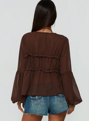 Chasing Sunsets Sheer Long Sleeve Top Chocolate