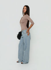 Yemina Keyhole 3/4 Sleeve Top Mushroom