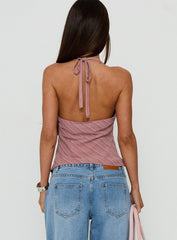 Geovana Plunge Neck Top Pink Stripe