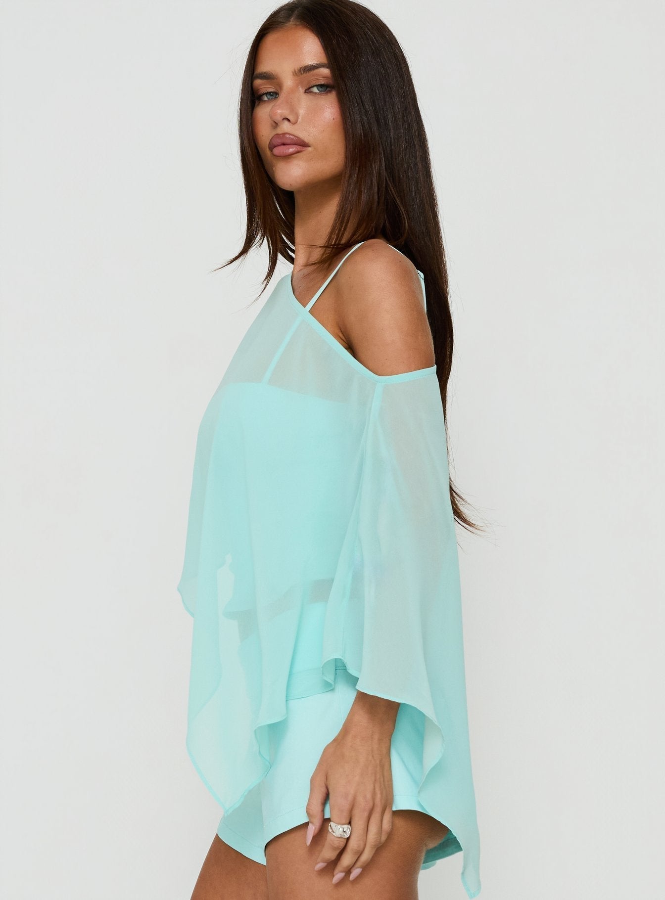 Senzo Chiffon Poncho Top Blue