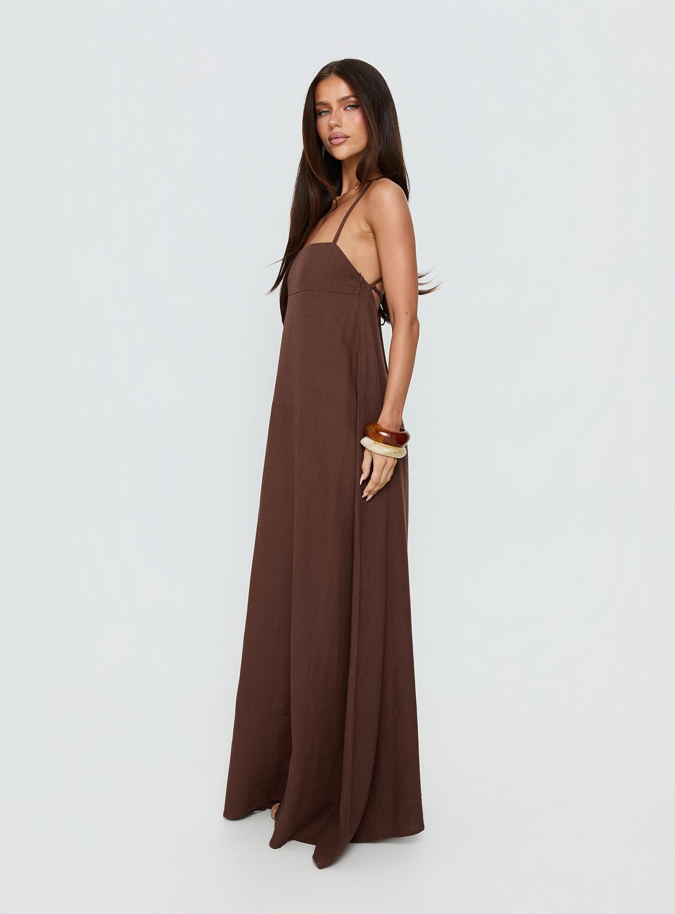 Solie Tie Back Maxi Dress Chocolate Petite