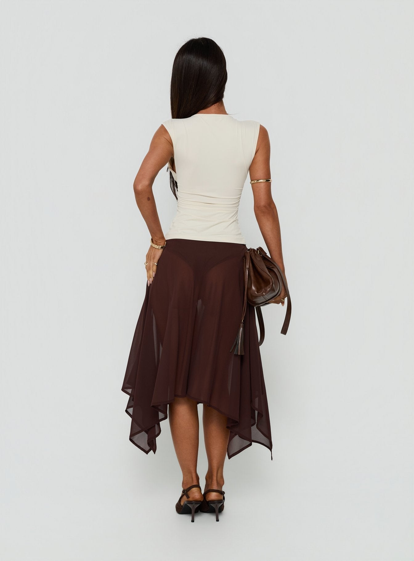 Asali Asymmetrical Midi Skirt Chocolate