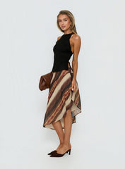 Esmira Asymmetrical Midi Skirt Brown Stripe