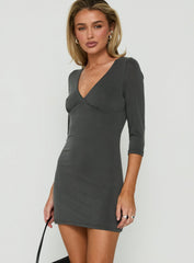 Kelia 3/4 Sleeve V Neck Mini Dress Charcoal