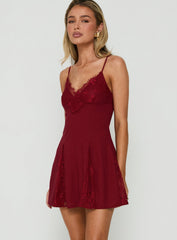 Bloomie Lace Godet Mini Dress Cherry Lacquer