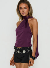 Sloanne Satin Scarf Top Eggplant