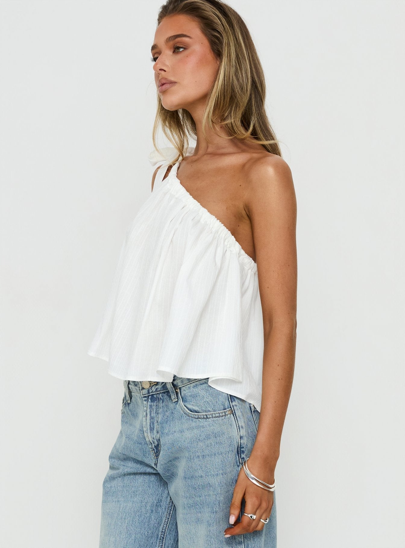Klyne One Shoulder Top White