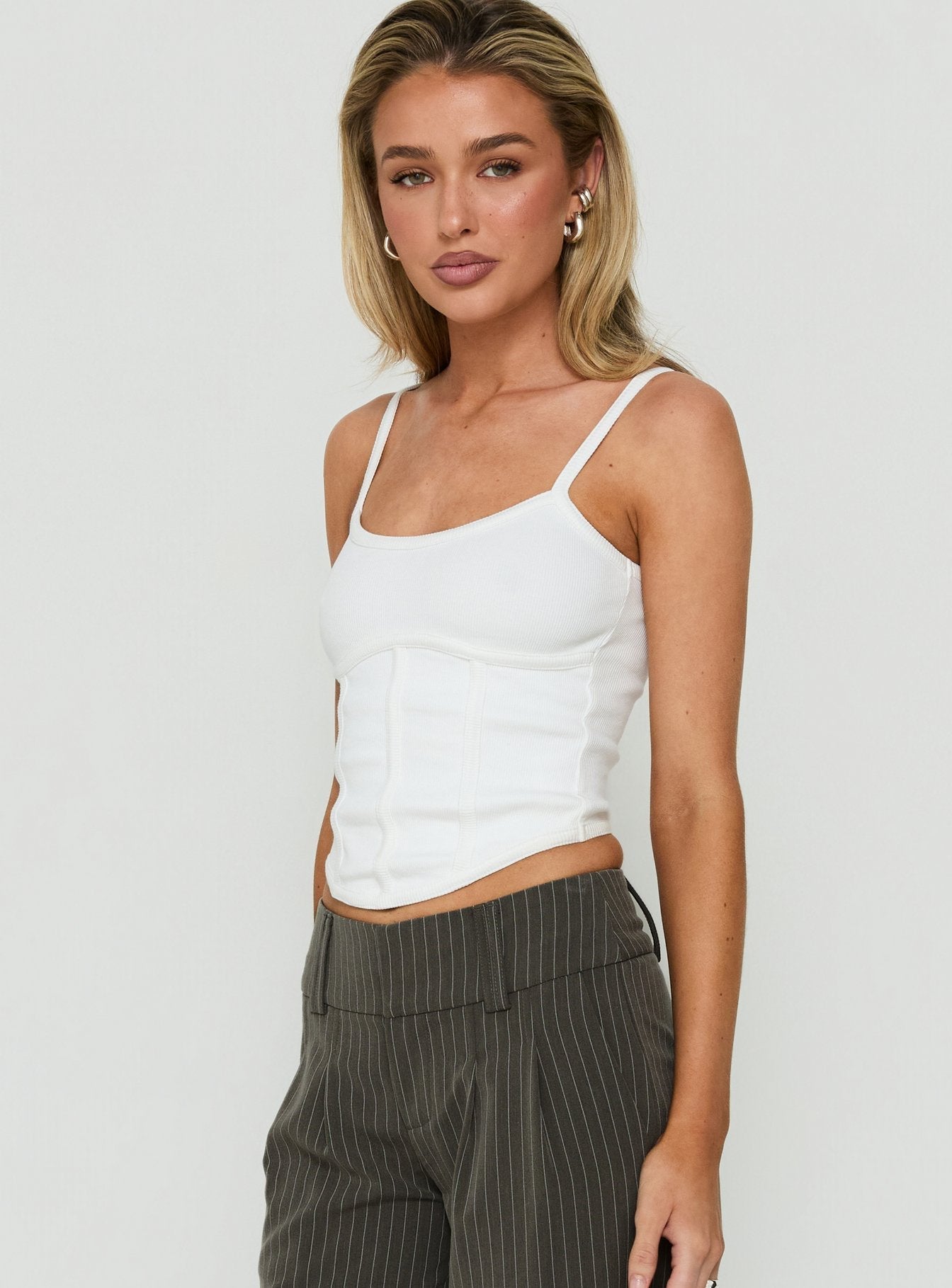 Clarenzia Ribbed Corset Top White
