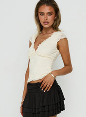 Azira Short Sleeve Frill Detail Top Cream