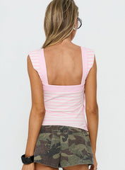 True Devotion Asymmetrical Neckline Top Pink Stripe