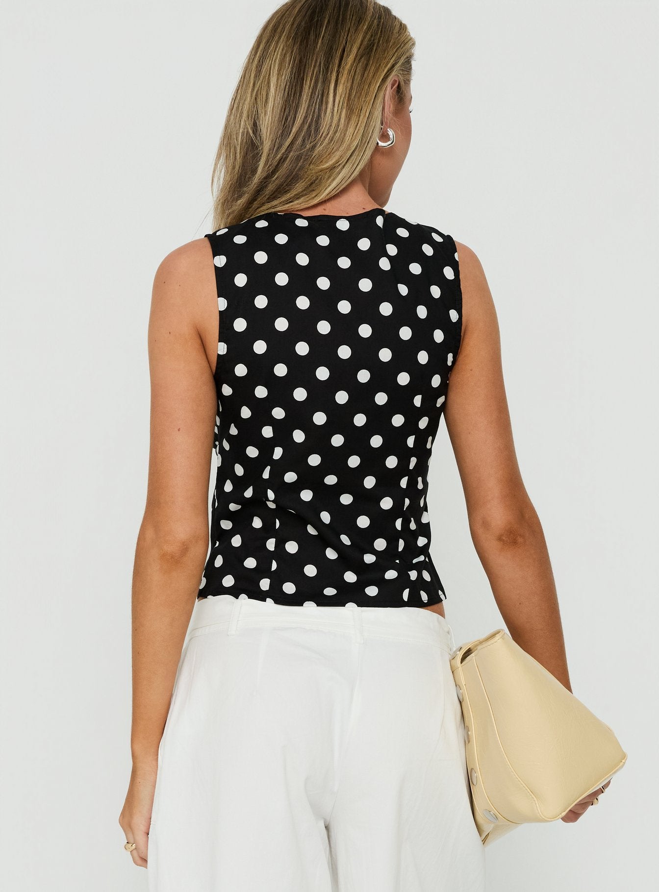 Dahlea Keyhole Sleeveless Top Black Polka Dot