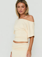 Sezzia Cinched One Shoulder Top Beige