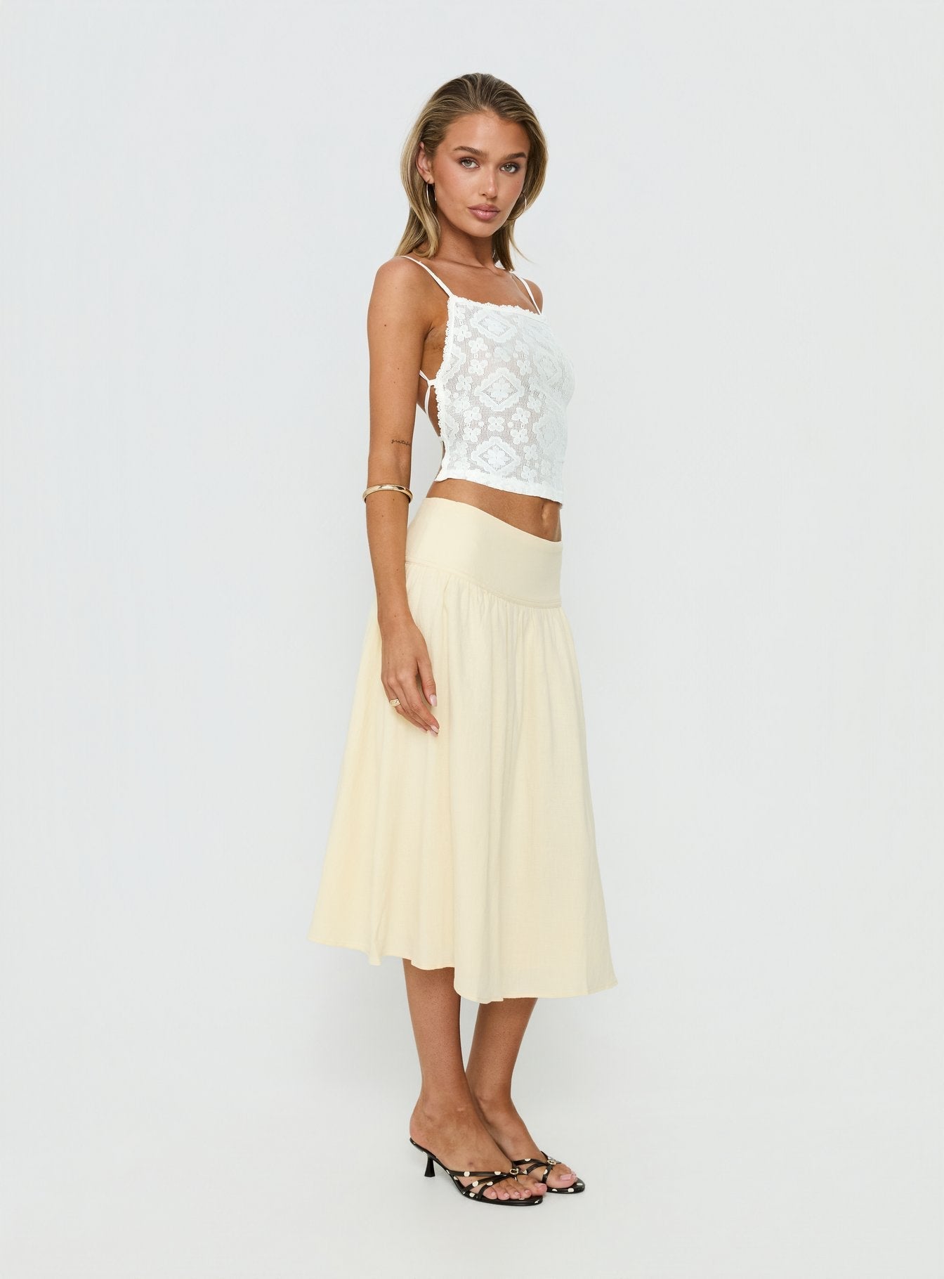 Heart Of Gold Linen Blend Midi Skirt Lemon