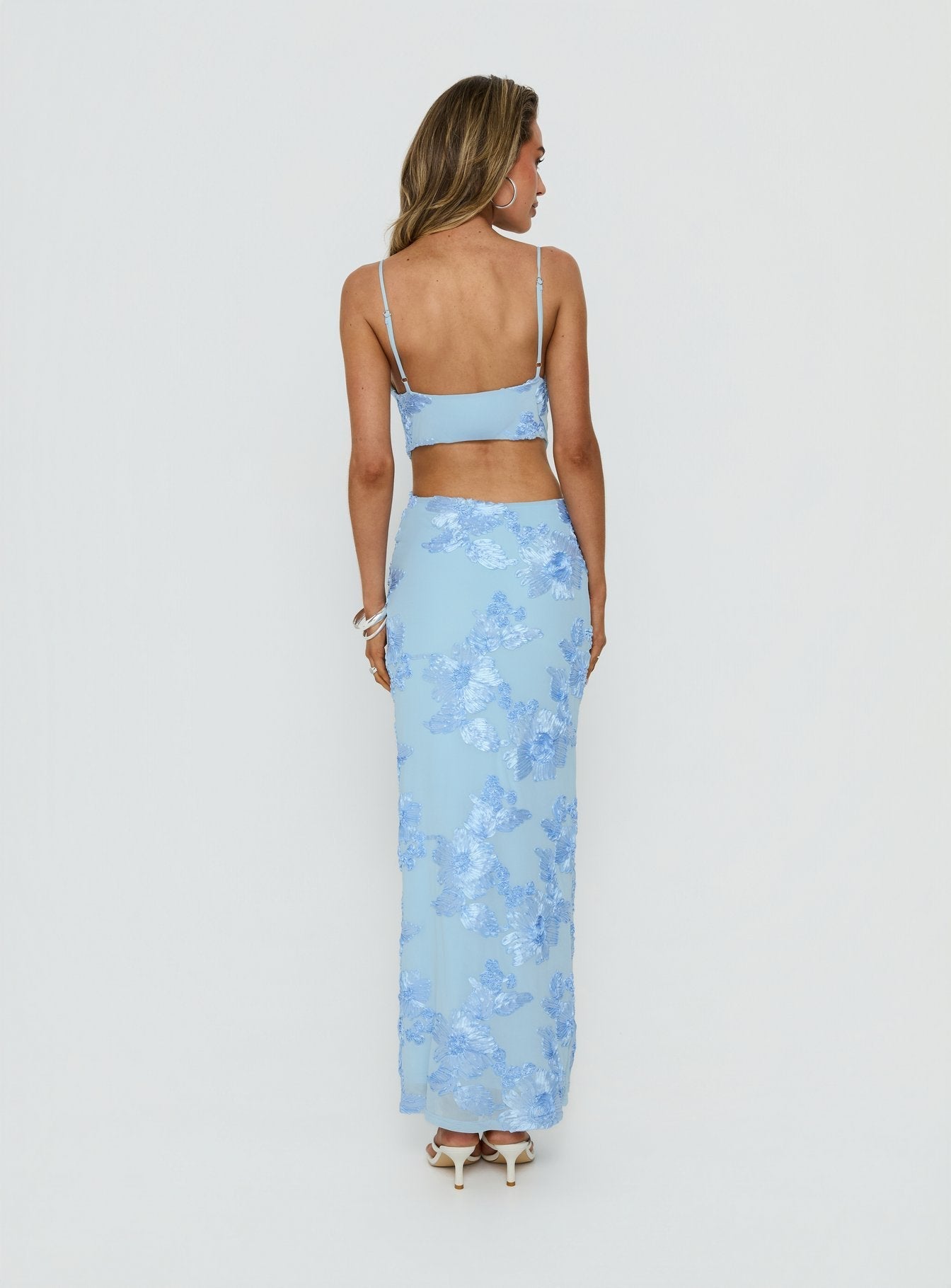 Angel Voices Cowl Neck Maxi Dress Blue Burnout