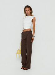 Editta Tie Detail Low Rise Tailored Pants Brown Pinstripe
