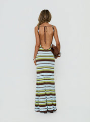Saedee Knit Low Back Maxi Dress Multi Stripe