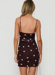 Edesia Ruched Mini Dress Chocolate Polka Dot