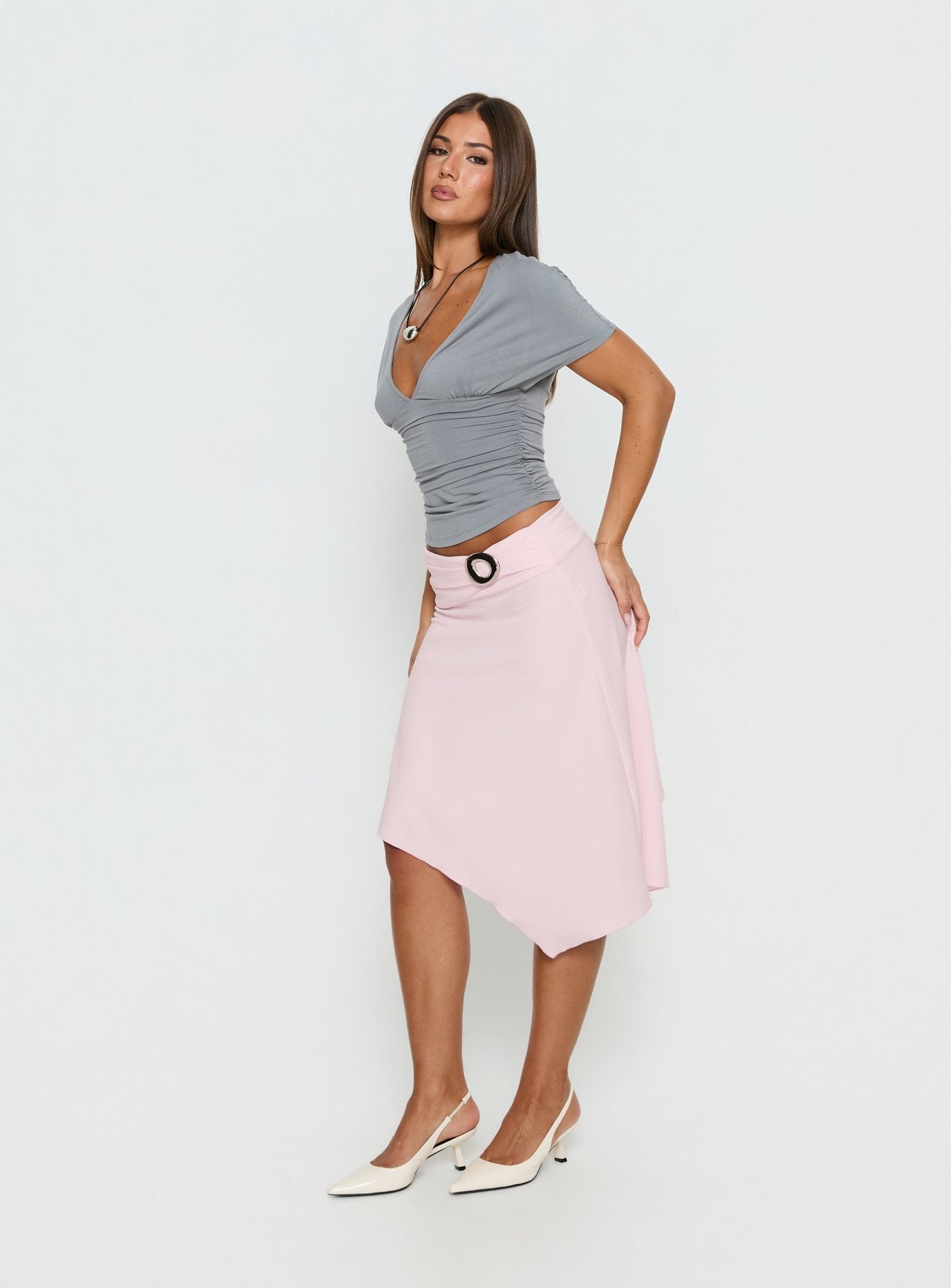 Ismora Asymmetrical Midi Skirt Pink