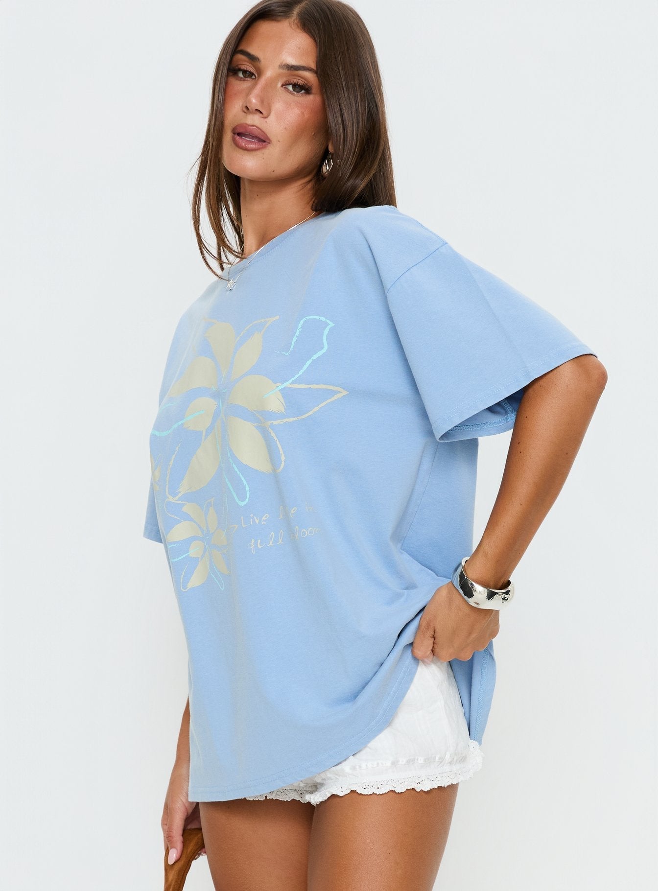 Full Bloom Oversized Graphic Tee Washed Blue
