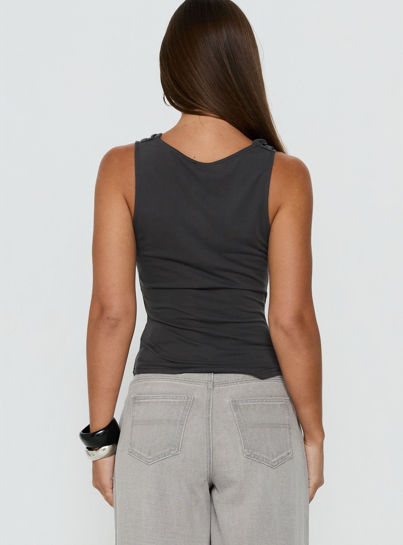 Quiet Confidence Studded Cowl Neck Top Grey