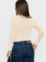Victoire Long Sleeve Mesh Top Beige