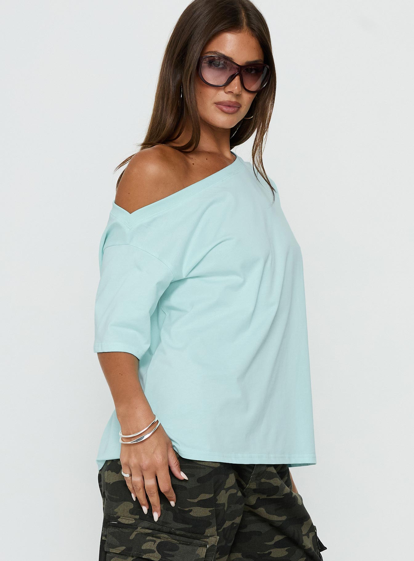 Settle Down One Shoulder Top Aqua