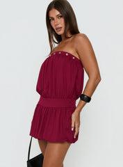 Lenika Eyelet Strapless Mini Dress Burgundy