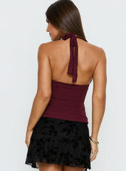 Lynford Chiffon Detail Halter Top Wine