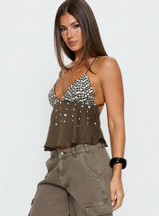 Vinton Button Detail Cami Top Mocha