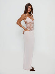 Chantella Lace Cut Out Maxi Dress Baby Pink