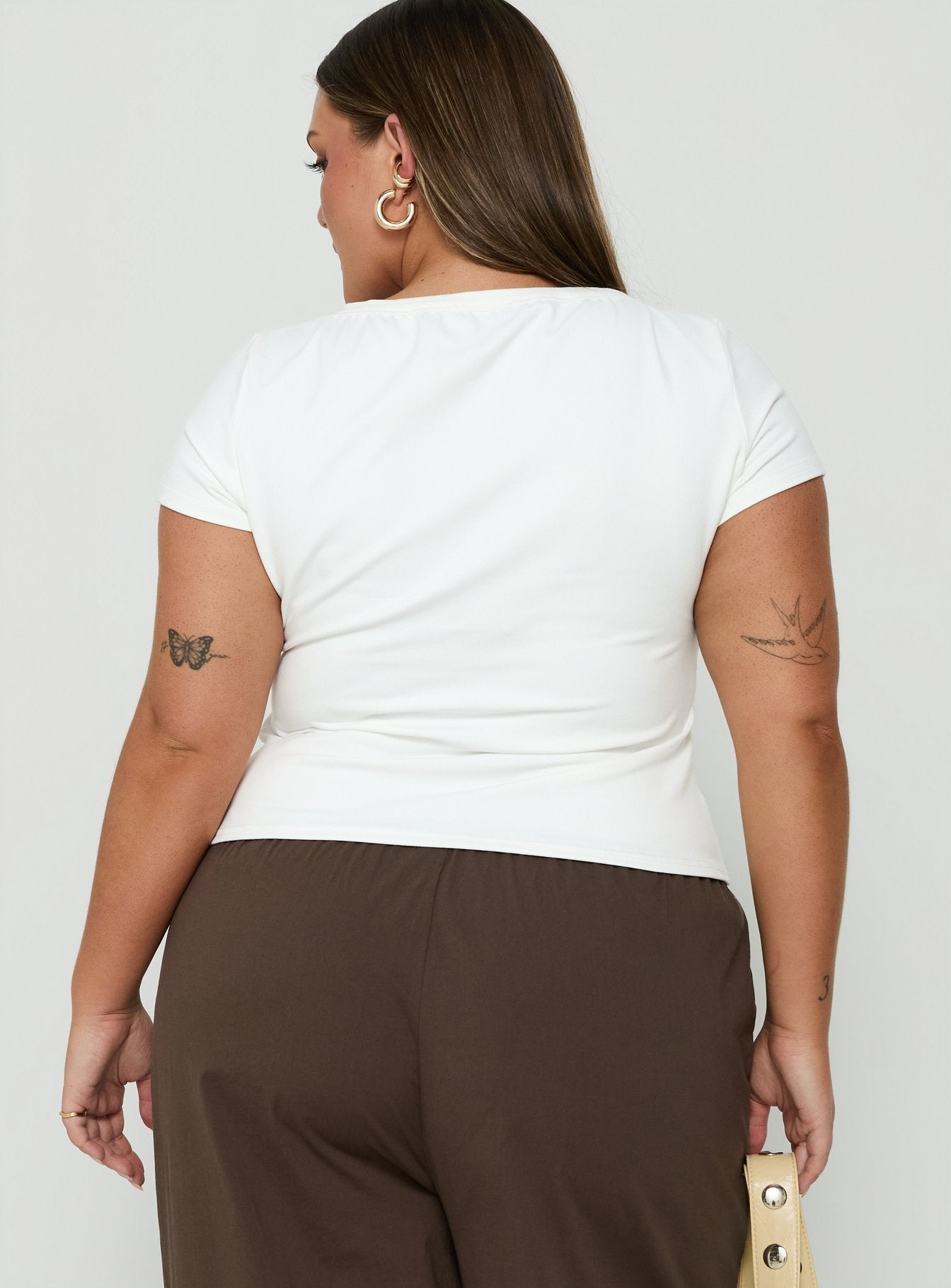 Daily Define Deep V Short Sleeve Top White Curve