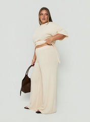 Calisse Knit Wide Leg Pants Beige Curve