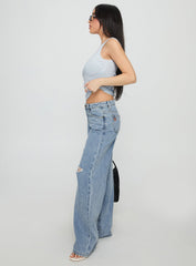 Kadison Low Rise Straight Leg Jeans Mid Wash Blue