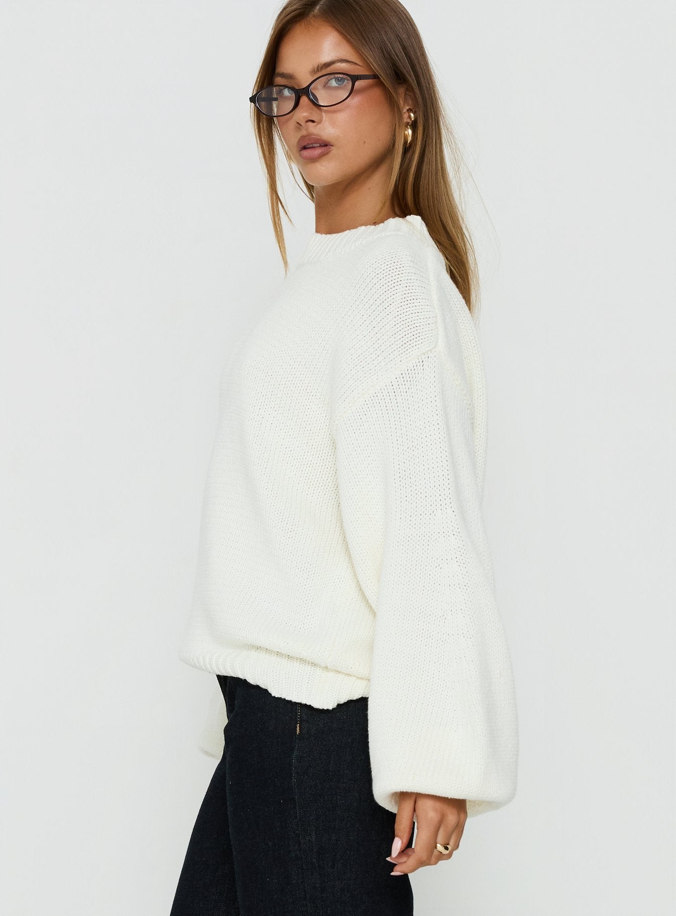 Harmony Balloon Sleeve Knit Sweater White