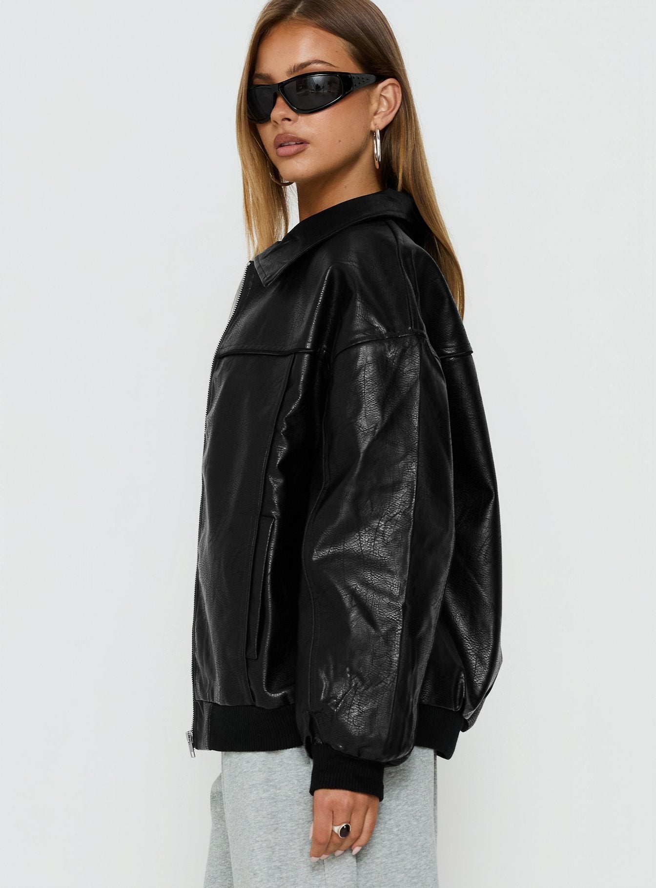 Goldsmith Faux Leather Bomber Jacket Black