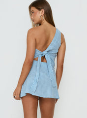 Dirst One Shoulder Set Blue Gingham