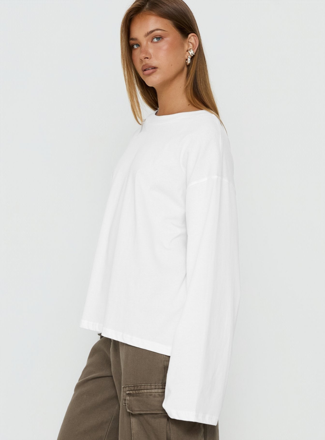 Settle Down Long Sleeve Top White