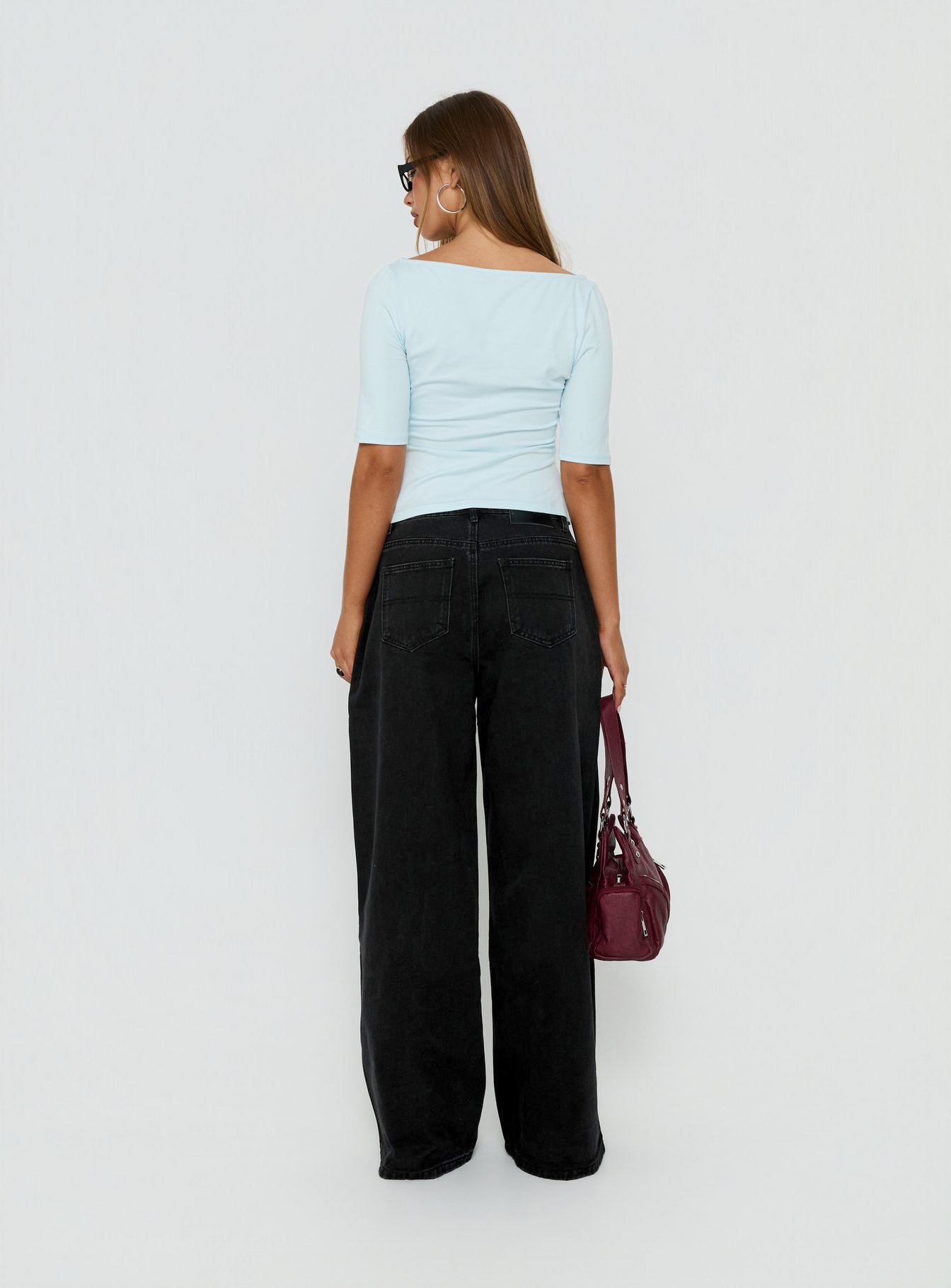 Naylor Mid Rise Wide Leg Jeans Washed Black Denim Petite
