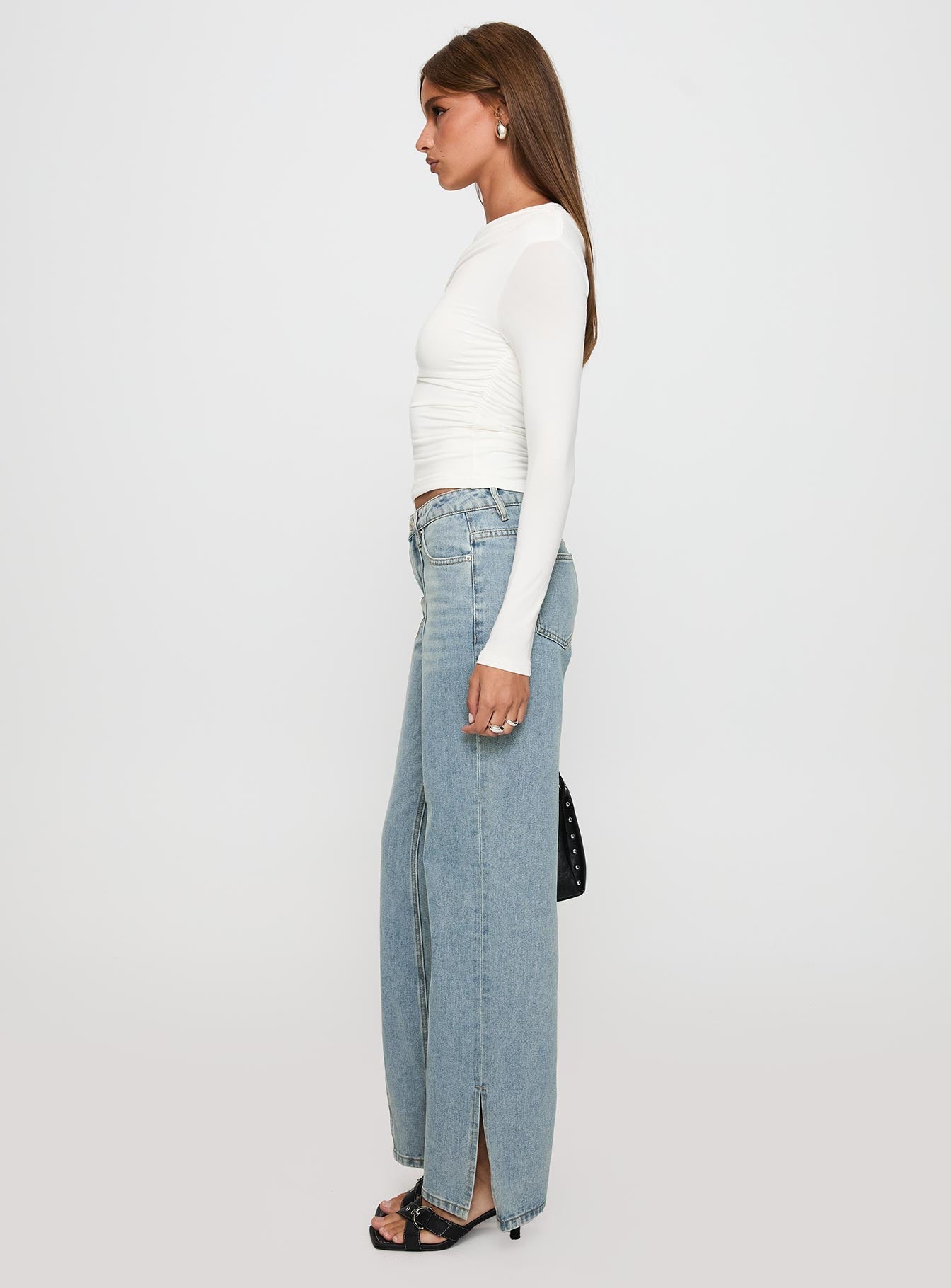 White Mustang Mid Rise Straight Leg Jean Light Blue