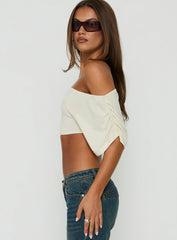 Miskie Draped Off Shoulder Micro Crop Top Butter Yellow