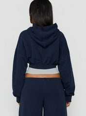 Lanna Fleece Zip Through Cropped Hoodie Navy