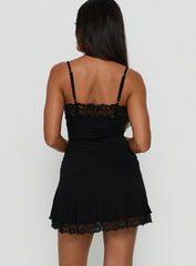 Rhiara Lace Trim Frill Mini Dress Black