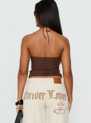 Janais Lace Tie Neck Top Chocolate